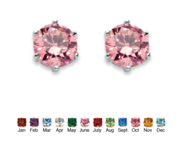 Simulated Birthstone Stud Earrings October Pink Tourmaline Sterling Silver - £79.08 GBP