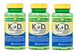 Spring Valley Vitamin K2 (90mcg) + D3 (125mcg) 90 Count Vegetarian 3 Pack - £21.40 GBP