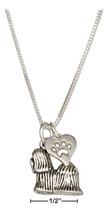 Sterling Silver Necklace 18&quot; Shih Tzu Pendant Necklace with Dog Paw Print Heart - £44.75 GBP+