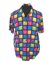 Patchington Colorful Blouse Women&#39;s Size Small Retro Cloth Covered Buttons - £10.82 GBP
