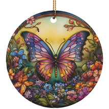 Colorful Butterfly Ornament Stained Glass Flower Wreath Christmas Gift - £11.64 GBP