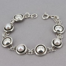 Navajo Signed Artie Yellowhorse Sterling Silver Dome Link Pearl 7.25&quot; Bracelet - £103.66 GBP