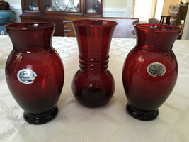 Lot of 3  Royal Ruby Anchorglass by anchor hocking Vase 6.5&quot; - £44.07 GBP
