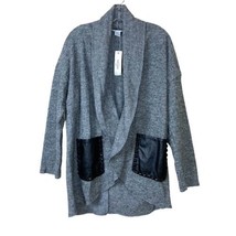 Sans Souci Woman’s Gray Wool Blend Cardigan Sweater Lather Pocket Sz M - $48.51