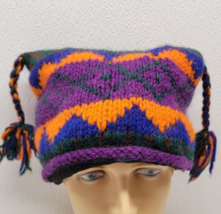 The Collection Royal Wool Knit Winter Hat Tassels Made In Nepal Purple O... - £12.65 GBP