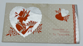 Valentines Day Vintage Greeting Card for Teacher Bonnet Flowers &amp; Hearts... - £3.78 GBP