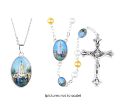 Our Lady of Fatima Rosary AND Necklace Set Imitation Pearl Catholic Christian - £19.97 GBP