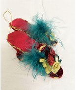 Vintage Christmas Ornament Victorian Style Slippers Burgundy Silk Roses ... - $8.13 CAD