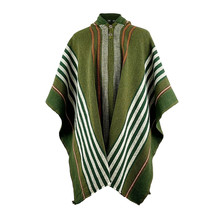 Llama Wool Hooded Poncho Mens Womans Unisex Pullover Sweater Jacket Olive Green - £77.81 GBP