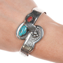 6.5&quot; Roy Vandever (1936-2009) Silver turquoise, and coral cuff bracelet - £309.89 GBP