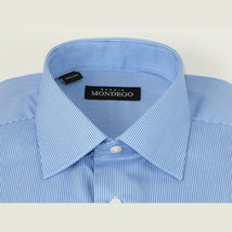 Men Mondego 100% Cotton Dress Sport shirt Regular Modern fit sn6100 Blue Stripe image 5