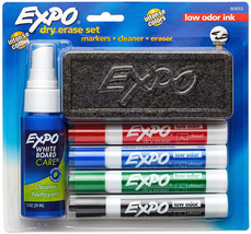 Low Odor Dry Erase Marker Set with White Board Eraser and Cleaner | Chisel Tip - £12.77 GBP