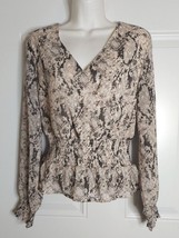 Japna Reptile Print Criss Cross Long Sleeve Ruffle Hemline Tunic Top Blo... - $9.49