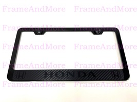 1x Honda Carbon Fiber Box Style Stainless Black Metal License Plate Frame Holder - $14.11