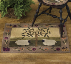Willow &amp; Sheep Handcrafted Hooked Rug Primitive Country By Park Design 24&quot; x 36&quot; - £67.45 GBP