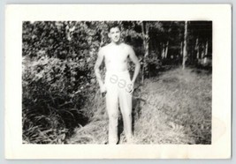 Shirtless Young Man Posing Outside Black &amp; White Snapshot Photo Picture ph547 - £8.94 GBP