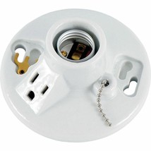 Porcelain LAMPHOLDER Medium Base LIGHT Bulb FIXTURE Pull chain &amp; Outlet ... - £28.57 GBP