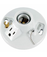 Porcelain LAMPHOLDER Medium Base LIGHT Bulb FIXTURE Pull chain &amp; Outlet ... - £23.37 GBP