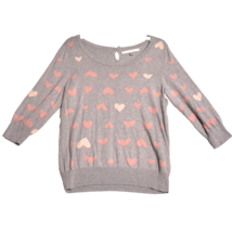 LC Lauren Conrad Women&#39;s Sweater Grey Pink Hearts Size Large - $15.38