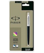Parker Jotter Ball Point Pen Chrome Trim Blue Ink &amp; Black Body Fine Tip - $12.51 CAD