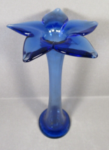 Bud Vase Cobalt Blue with Flower Petals Top Vintage 7.5&quot; Hand Blown - £19.59 GBP