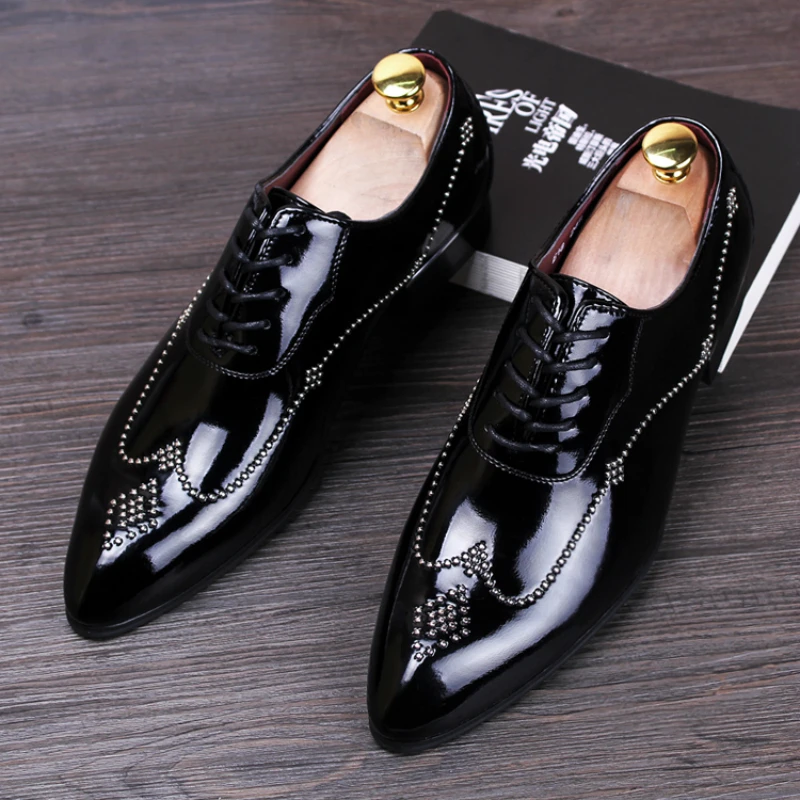 Eng style mens  fashion wedding party dress patent leather rivets shoes pointed  - £211.46 GBP