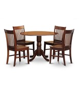 5Pc Dinette Kitchen Dining Set Round Drop-Leaf Table + 4 Wood Chairs In ... - £620.58 GBP