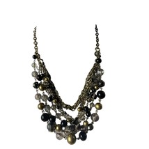 Lia Sophia signed Necklace Multi strand Beaded Black Gold Clear Fashion Jewelry - £9.32 GBP