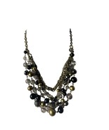 Lia Sophia signed Necklace Multi strand Beaded Black Gold Clear Fashion ... - £9.29 GBP