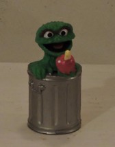 Sesame Street Oscar The Grouch and Worm Friend Dustbin PVC Toy Figure Ca... - $7.92