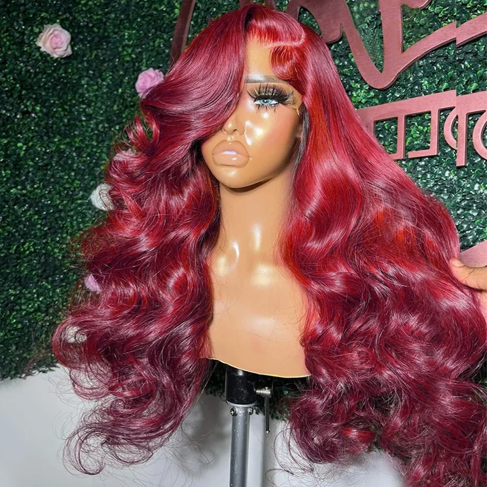 99J Burgundy 13x6 HD Lace Front Wig Body Wave Red Colored Human Hair Wigs 25 - £64.83 GBP+