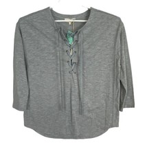 Entro Womens Shirt Size Large Gray Lace Up Tie 3/4 Sleeve Causal NEW  - £19.37 GBP