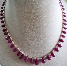 Natural Ruby Teardrop Pearl Beaded Vintage Necklace 60 Pc 160 Ct Gemstone String - £758.58 GBP