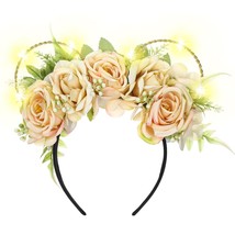 Handmade Light Up Flower Mouse Ears Headband LED Champagne Floral Headwear for T - £27.01 GBP