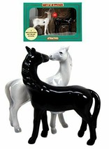 Romantic Black &amp; White Horses Ceramic Magnetic Salt Pepper Shakers Set Figurine - £13.56 GBP