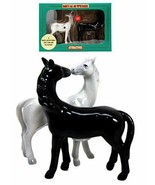 Romantic Black &amp; White Horses Ceramic Magnetic Salt Pepper Shakers Set F... - £13.32 GBP