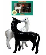 Romantic Black &amp; White Horses Ceramic Magnetic Salt Pepper Shakers Set F... - £13.41 GBP