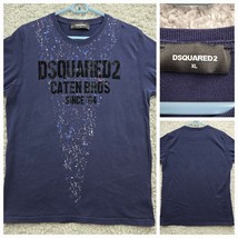 Dsquared2 Shirt Mens XL Blue Short Sleeve Pullover Velvet Logo - $39.55