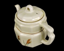 Porcalier Porcelain Teapot, Ivory With Brown Trim, Wheat Flowers, 10-Sided Body, - £19.85 GBP