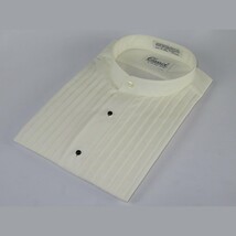 Men's Tuxedo shirt By Classix Banded Collarless Formal Pleated Front M06 Ivory image 8