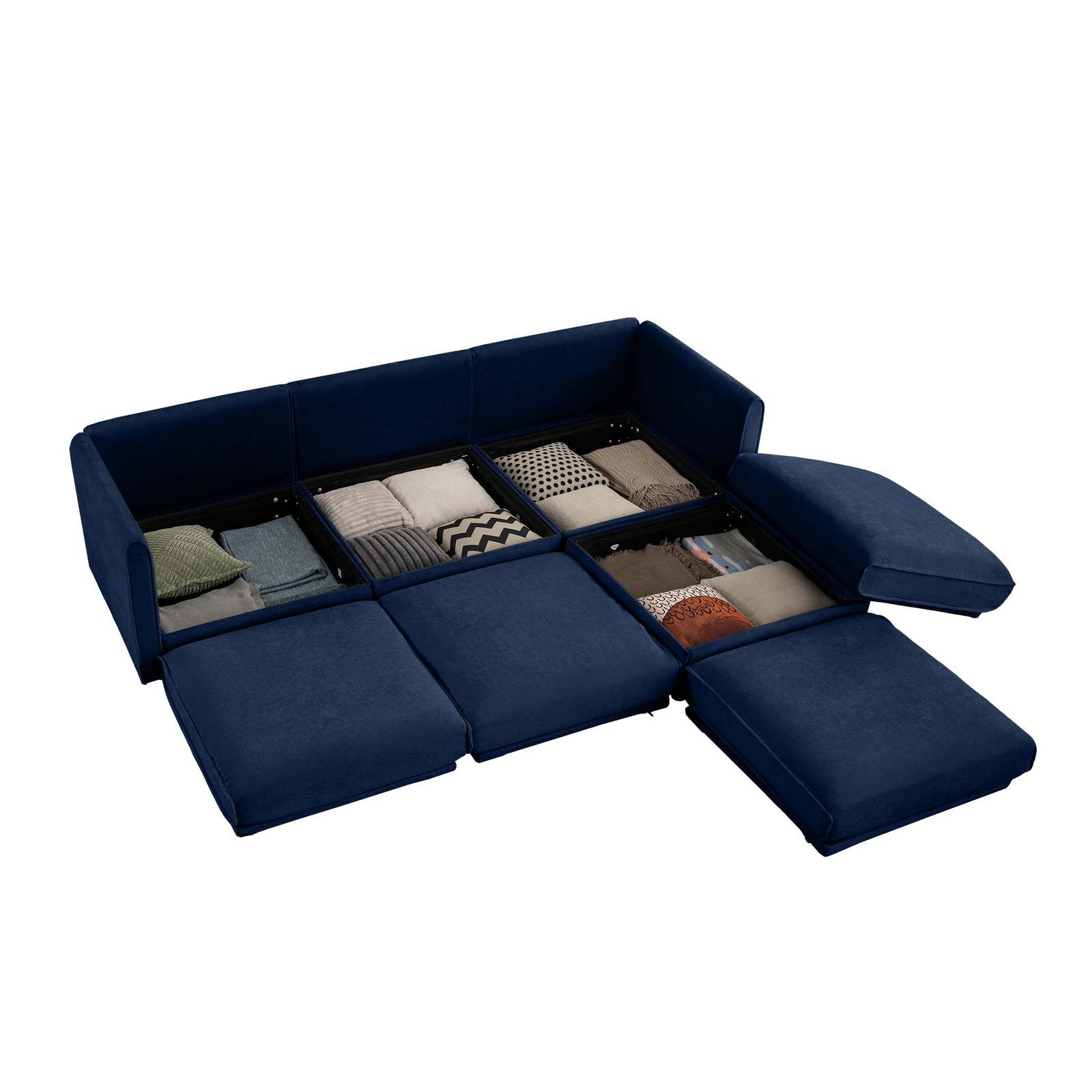 Elegant Blue Chenille L-Shaped Sofa with Storage Ottoman Item image 12