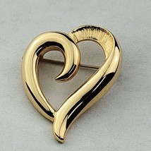 Vintage Estate Signed NAPIER Abstract Open HEART Shiny Gold Tone Pin Brooch - $5.89