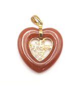 Red Jade Heart Pendant 2-1/2&quot; X 2-3/4&quot; - £162.63 GBP