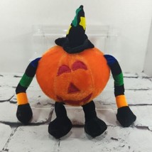 Halloween Jack-O-Lantern 5&quot; Pumpkin Vintage Plush In Witch Hat Stuffed  - £15.56 GBP