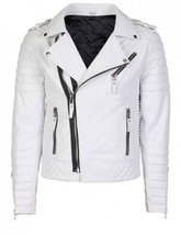 Men White Brando Quilted Biker Motorcycle Leather Jacket - £125.80 GBP