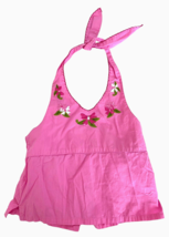 Barbie Girls Top Halter Neck Pink Embroidered Floral Tank Shirt Size 6X Y2K - £23.62 GBP