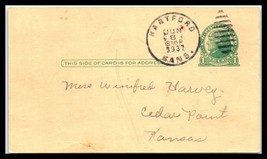 1937 US Postal Card - Hartford, Kansas to Cedar Point, Kansas R6 - £2.21 GBP