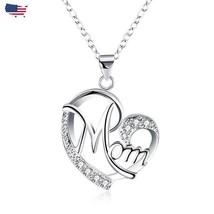 925 Silver Plated Crystal Mom Heart Pendant Necklace Mama For Mother&#39;s Day - £6.99 GBP