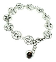 Pentacle Pagan Wiccan Charm Bracelet Chaîne Obsidienne Prière Perle... - £11.17 GBP