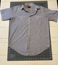 Plains Western Wear Pearl Snap Shirt Tattersall Plaid Blue White Black  ... - $13.49